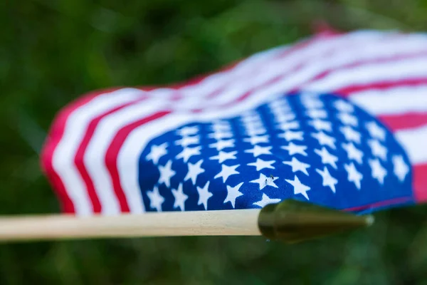 Small American Flag Rests Front Fallen Hero Military Cemetery — Stock Photo, Image