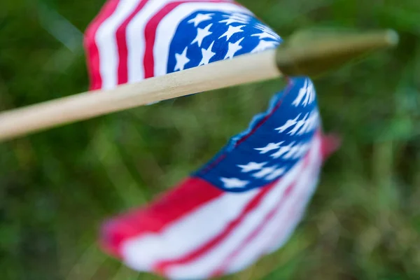 Small American Flag Rests Front Fallen Hero Military Cemetery — Stock Photo, Image