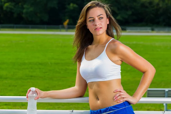 Athletic Teenager Relaxing Exercising Track Outdoors — Stock Photo, Image