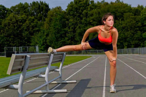 Athletic Teenager Exercising Track Outdoors — Stock Photo, Image