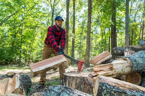 Giovane Maschio Adulto Abbatte Albero Che Stato Spazzato Dopo Che — Foto Stock