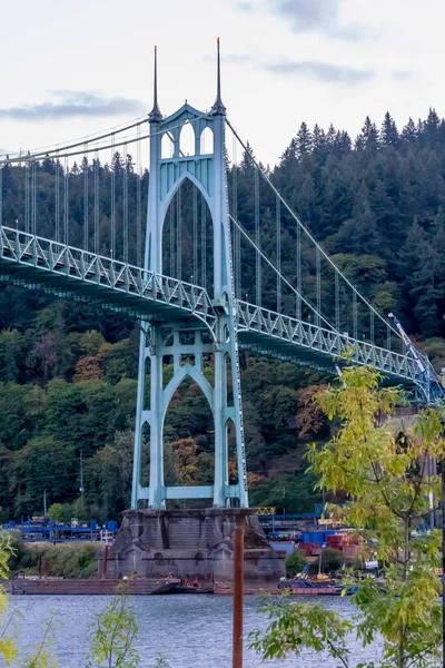 Johns Bridge Puente Colgante Acero Que Atraviesa Río Willamette Portland — Foto de Stock