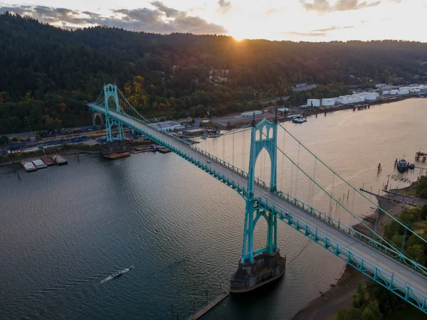 Johns Bridge Puente Colgante Acero Que Atraviesa Río Willamette Portland — Foto de Stock