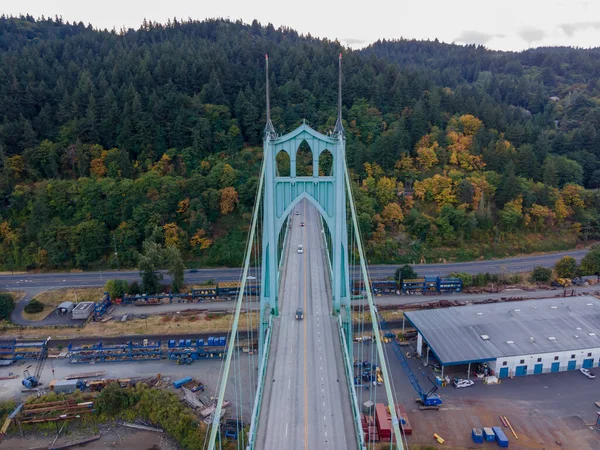 Most Johns Stalowy Most Wiszący Rzece Willamette Portland Stanie Oregon — Zdjęcie stockowe