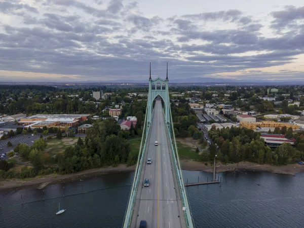 Most Johns Stalowy Most Wiszący Rzece Willamette Portland Stanie Oregon — Zdjęcie stockowe