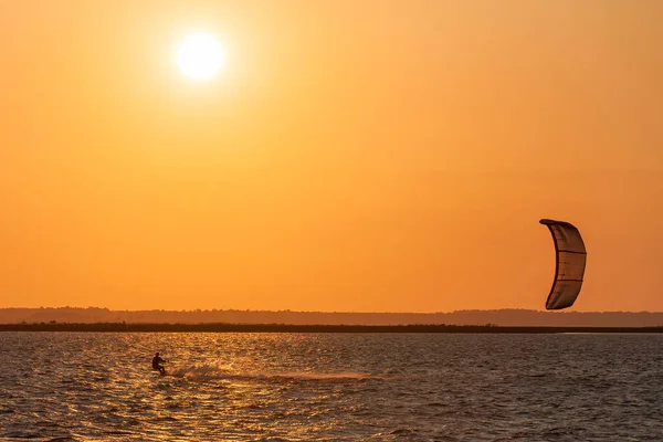 Acrobatic Jump Professional Kite Surfer Sea Wave Athlete Showing Sport — Stock Photo, Image