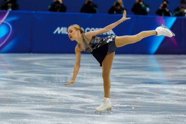 Finli Iida Karhunen (11), 2026 Milano Cortina Kış Olimpiyatları sırasında İtalya 'nın MILAN kentindeki Milano MSK Müsabaka Pisti' nde Tekli Paten: Kısa Program. Iida Karhunen 15. sırada yer alıyor.