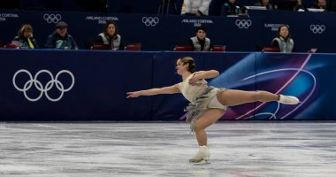 ABD 'li Alysa Liu (24), 2026 Milano Cortina Kış Olimpiyatları' nda Artistik Patinaj Kadınları: Tek Kayak: Milano MSK Pistinde Kısa Program.