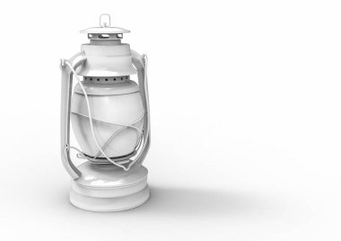 Eski antik fırtına feneri beyaz, üç boyutlu resimde izole edilmiş..