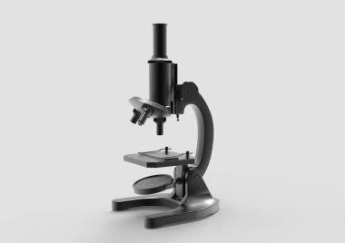 Arka planda tıbbi mikroskop var. 3d resimleme.