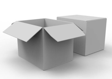 Açık arkaplan üzerinde beyaz kutu 3d resimleme.