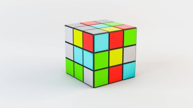 Rubik küpü beyaz arka planda izole edilmiş. 3d resimleme.