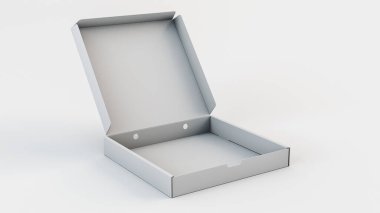 Boş pizza kutusu. Beyaz arka planda izole edilmiş. 3d resimleme.