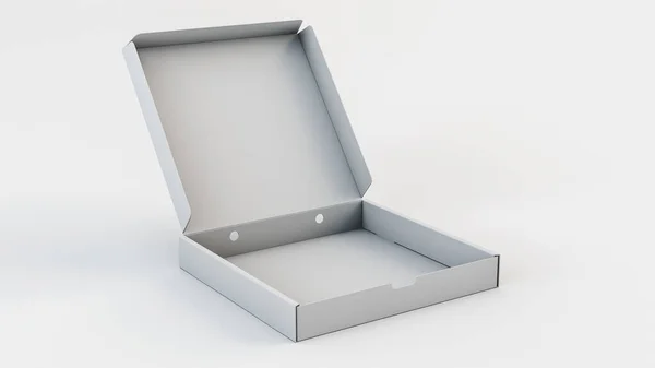 ピザの箱を空に 白い背景に隔離されている 3Dレンダリング図 — ストック写真