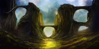 Fantastik dağlar. Çizim.