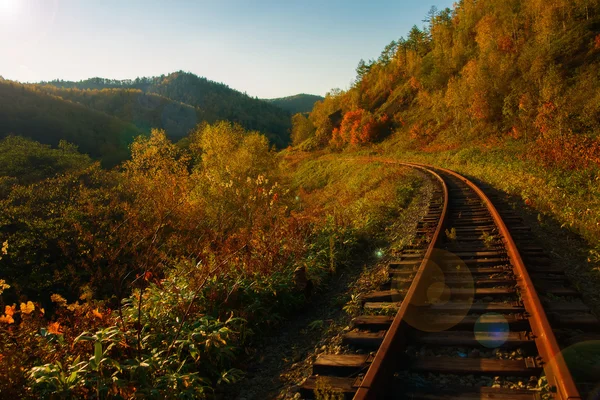 A antiga linha ferroviária Kholmsk - Yuzhno-Sakhalinsk . — Fotografia de Stock