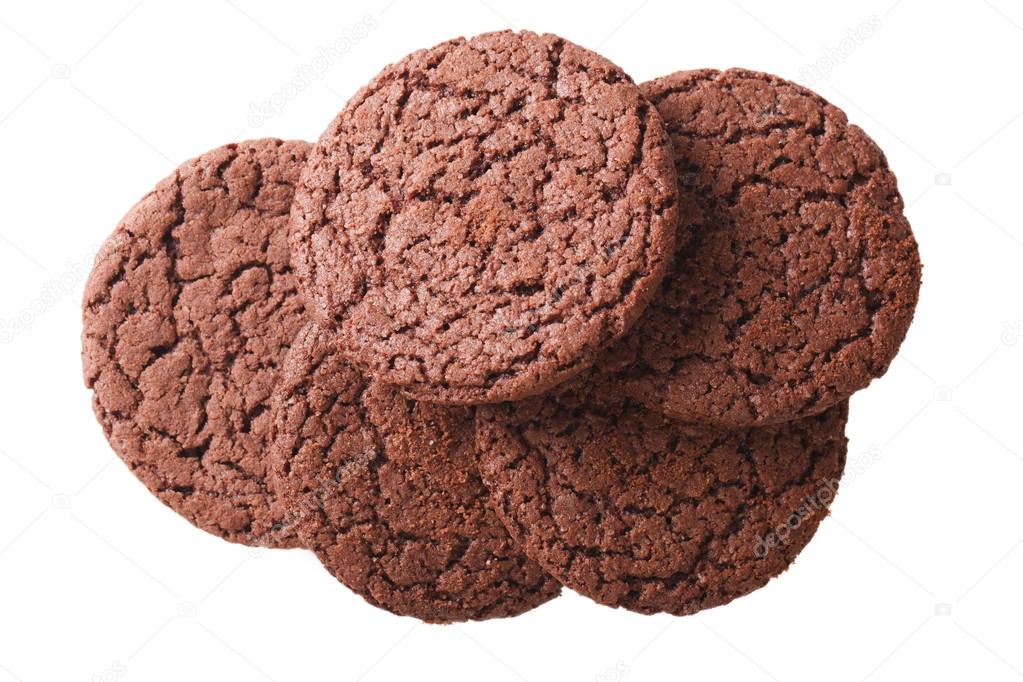 chocolate cookies isolated on white background close up. horizon