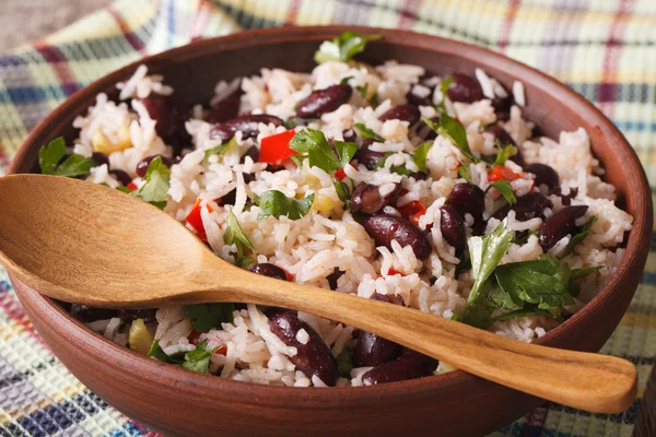 Gallo Pinto: rice with red beans in a bowl close-up. horizontal — Stock Photo, Image