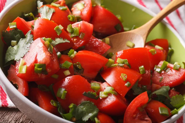 Свіжий томатний салат з кінзою та цибулею крупним планом. горизонтальний — стокове фото