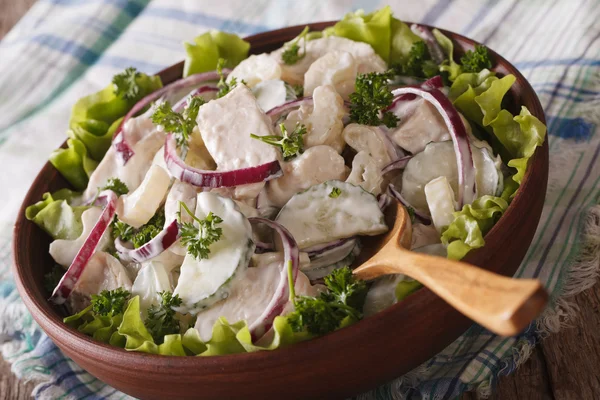 Insalata di pollo con verdure e maionese in primo piano . — Foto Stock