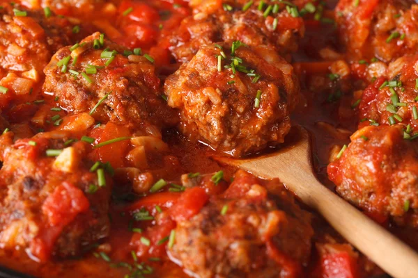 Albondigas Meatballs în sos macro. orizontală — Fotografie, imagine de stoc