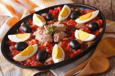 Arapça Mechouia salata sebze, ton balığı ve yumurta yakın çekim ile