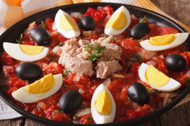 Arap mutfağı: ton balıklı salata sebze ve yumurta yakın çekim ile. Ho