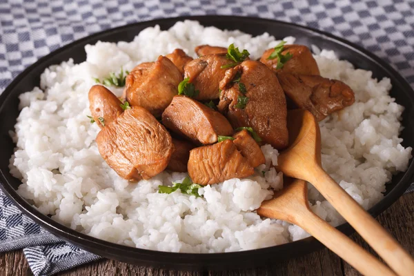 Cozinha filipina: Adobo com close-up de arroz. Horizontal — Fotografia de Stock