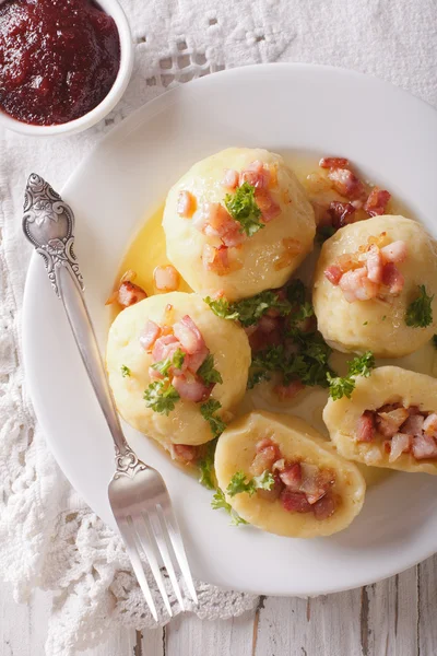 Swedish potato dumplings kroppkaka close-up. vertical top view — Stock Photo, Image