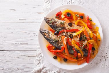 Escabeche balık: sebze Marine uskumru. Yatay üst v