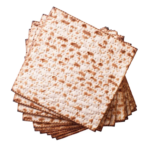 Pile of Jewish matzo Flatbread isolated on white, top view — Stock Photo, Image