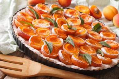 pudra şekeri ve nane ile kayısı tart tabak kapatın. Hori