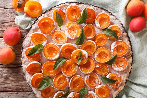 Hausgemachte Torte mit Aprikosenmakro in Auflaufform. horizontal oben — Stockfoto