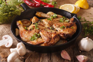 Ev yapımı tütün tavuk ve sebze yakın çekim. Yatay