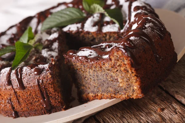 çikolata frosting ve nane makro ile haşhaş tohumu kek. Horizont