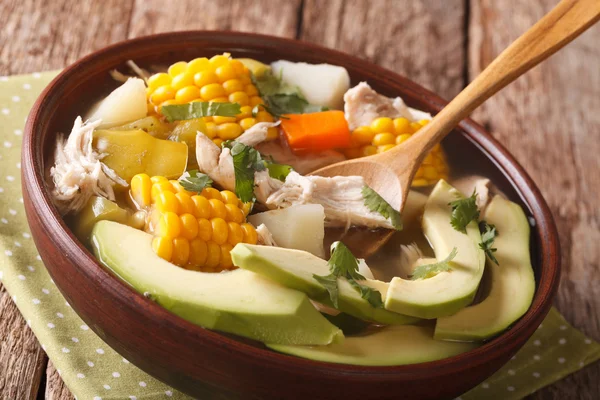 Cozinha sul-americana ajiaco sopa fechar em uma tigela. horizontal — Fotografia de Stock