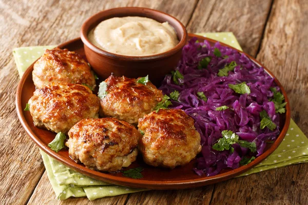 Frikadeller São Almôndegas Dinamarquesas Feitas Com Vitela Porco Com Molho — Fotografia de Stock