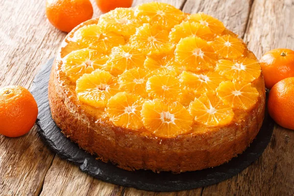 Freshly Baked Pie Tangerine Filling Close Slate Board Table Horizonta — Stock Photo, Image