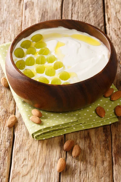 Ajoblanco Popular Spanish Cold Soup Made Bread Crushed Almonds Garlic — Stock Photo, Image