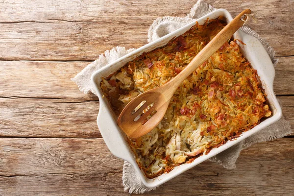 Rappiepie French Canadian Dish Made Potatoes Meat Close Baking Dish — Stock Photo, Image