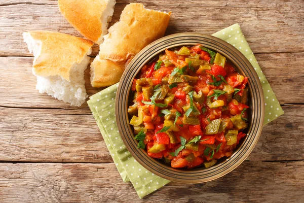 Taktouka Este Salată Simplă Gătită Marocană Făcută Roșii Ardei Verde — Fotografie, imagine de stoc