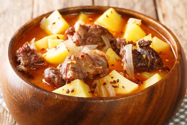 African Style Lamb Potato Stew Onions Close Bowl Table Horizonta — ストック写真