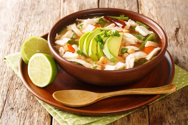 Caldo Tlalpeno Chicken Vegetable Soup Closeup Bowl Table Horizonta — Φωτογραφία Αρχείου