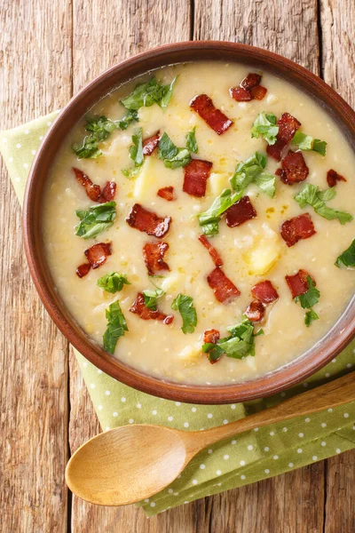 Sopa Alemana Guisantes Cebada Rumford Con Tocino Cerca Plato Sobre — Foto de Stock