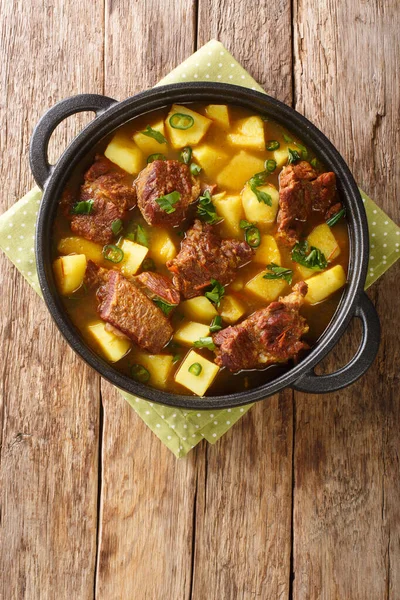 Savoureux Aloo Gosht Recette Mutton Curry Avec Gros Plan Pommes — Photo