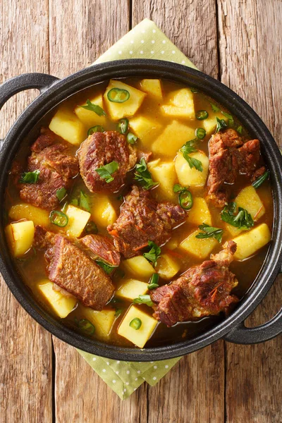 Aloo Gosht Pakistani Beef Potato Stew Gros Plan Dans Casserole — Photo