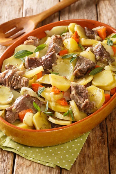 Baeckeoffe French Alsatian Stew Consisting Three Types Meat Potatoes Onions — Stock Photo, Image