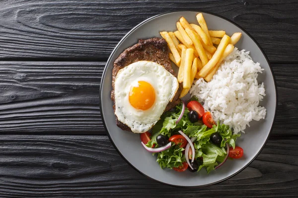 Bitoque Recipe Portuguese Style Steak Egg French Fries Rice Salad — Stock Photo, Image