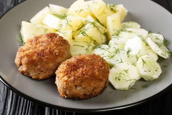 Kotlety Mielone Sind Traditionelle Polnische Pfannkuchen Mit Pellkartoffeln Und Gurkensalat — Stockfoto