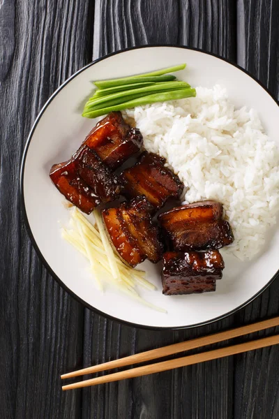 Rafute Okinawan Braised Pork Belly Avec Riz Dans Assiette Sur — Photo
